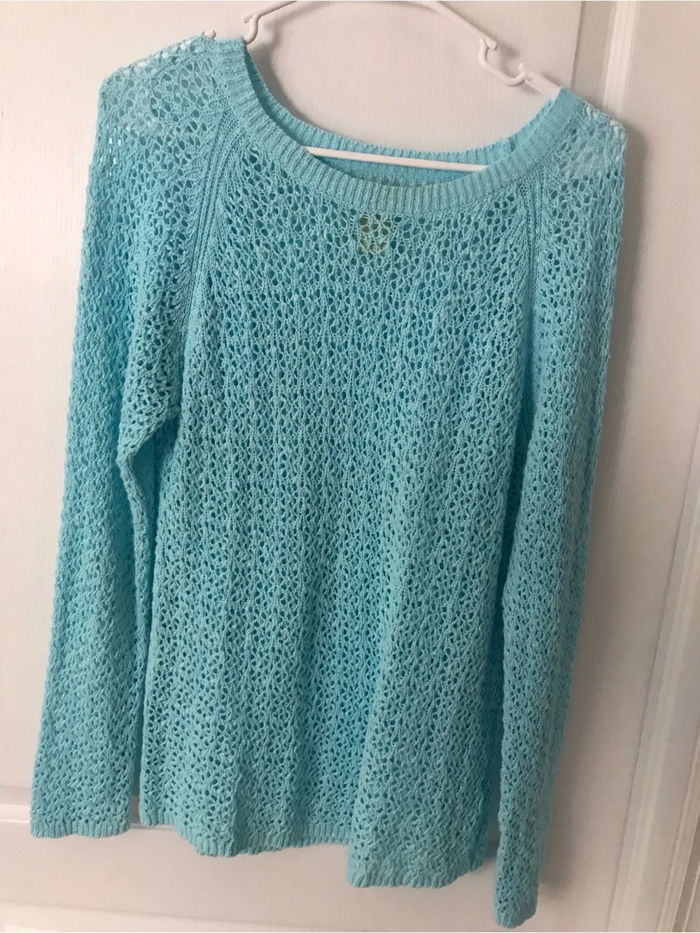 Caribbean Joe Aqua Open-Knit Crewneck Sweater